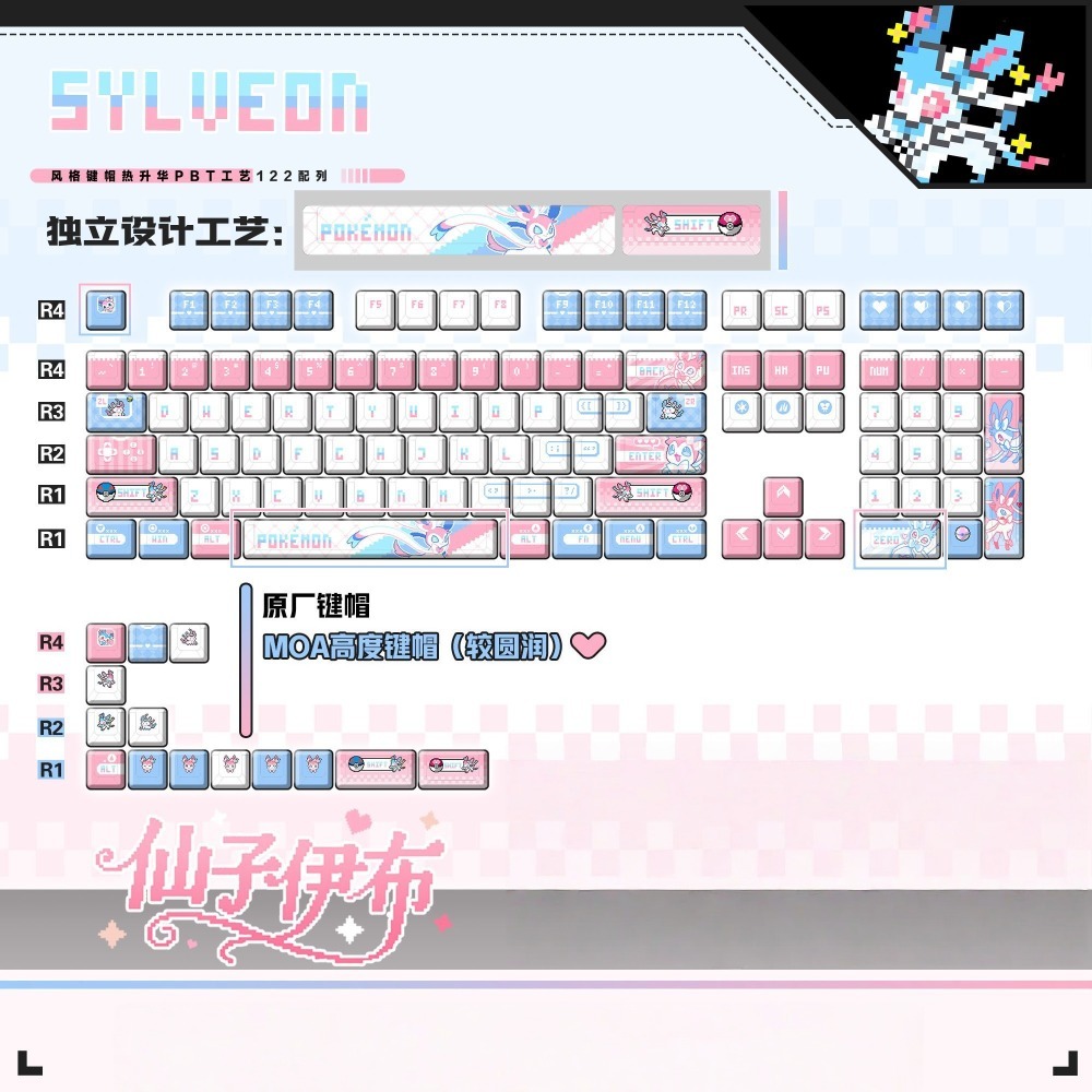 Pokémon Sylveon‌ Keycaps Custo - đánh giá và giá Gaming Keyboard Mechanical